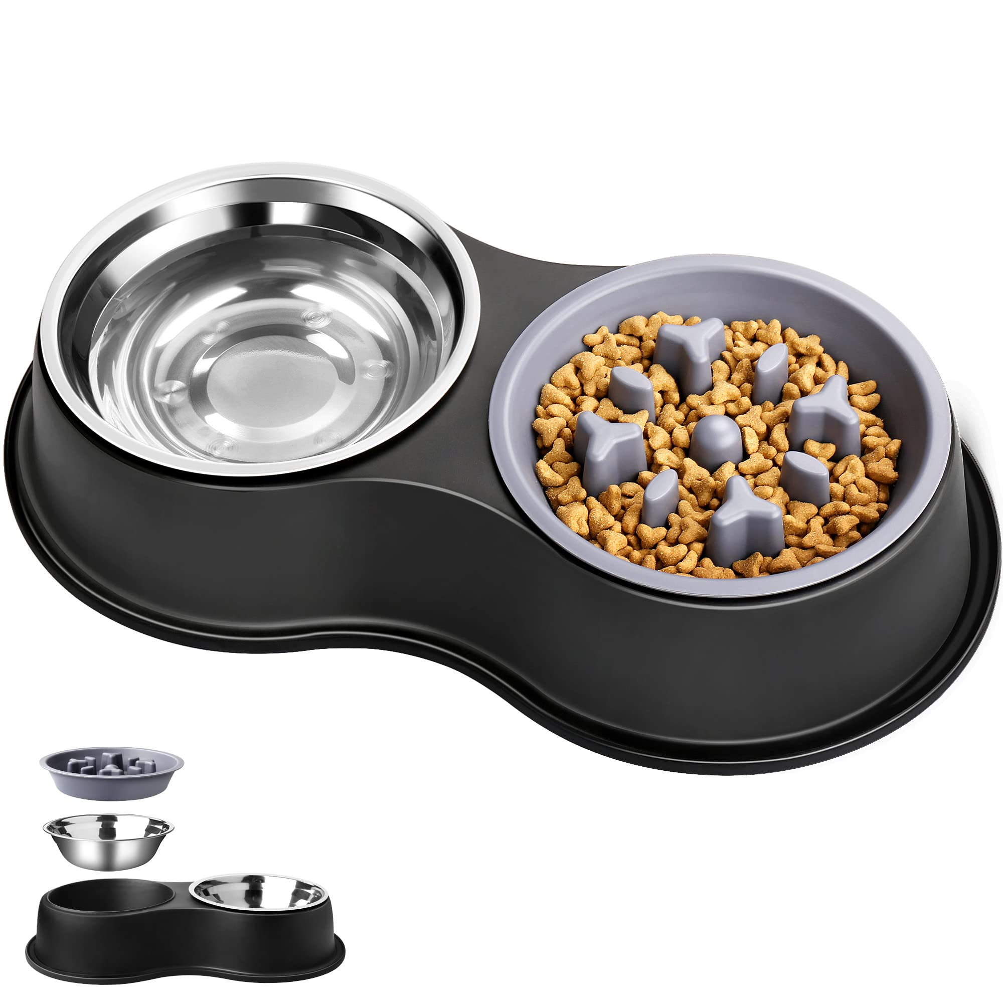 Dog Bowls Double Dog Water and Food Bowl Stainless Steel Bowl with Non-Slip Resin Station, Pet Feeder Bowls for Puppy Medium Dogs Cats