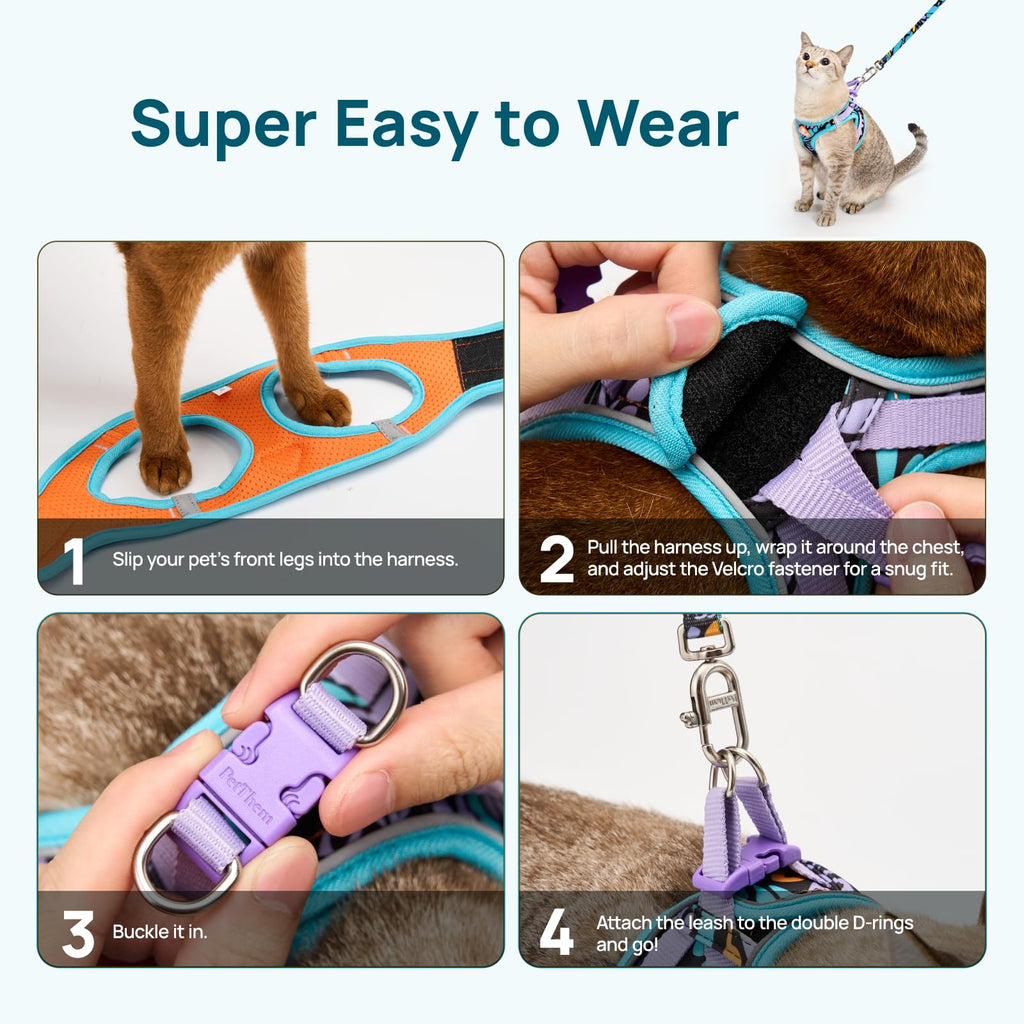 Cat Harness and Leash Set, Step-in Escape Proof Adjustable Vest Harness for Small Medium Large Cats, Lightweight Soft Breathable Reflective Kitten Harness for Walking Travel, Camping(Green, XS)