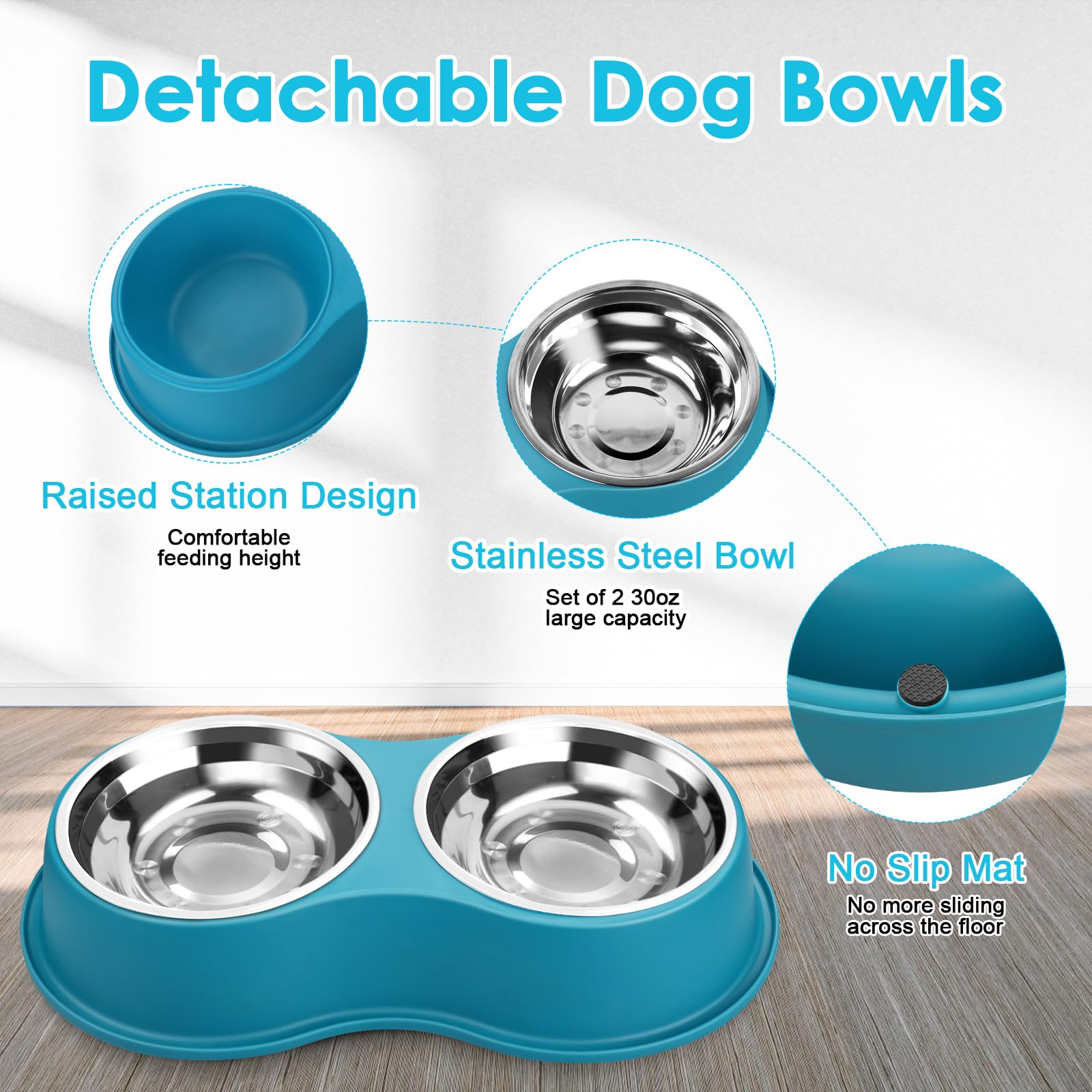 Dog Bowls Double Dog Water and Food Bowl Stainless Steel Bowl with Non-Slip Resin Station, Pet Feeder Bowls for Puppy Medium Dogs Cats