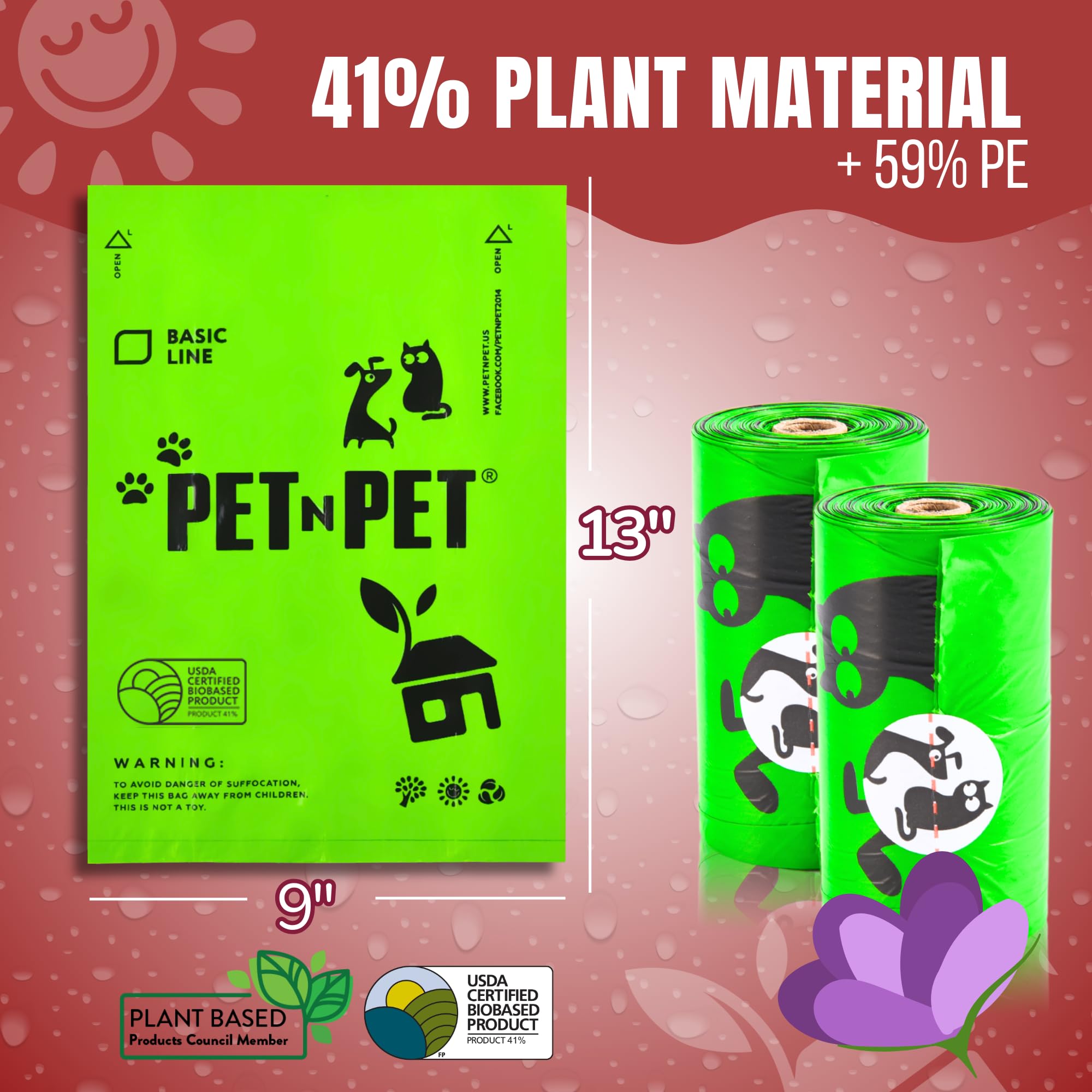 Pet N Pet 270 Counts Green Poop Bags for Dogs, 38% Plant Based & 62% PE Extra Thick Dog Poop Bags Rolls, 9" x 13", Unscented Dog Waste Bag, Pet Supplies for Dogs