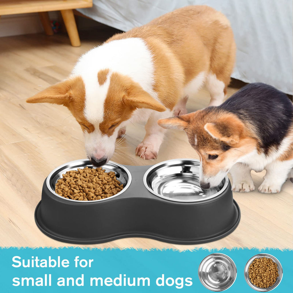 Dog Bowls Double Dog Water and Food Bowl Stainless Steel Bowl with Non-Slip Resin Station, Pet Feeder Bowls for Puppy Medium Dogs Cats
