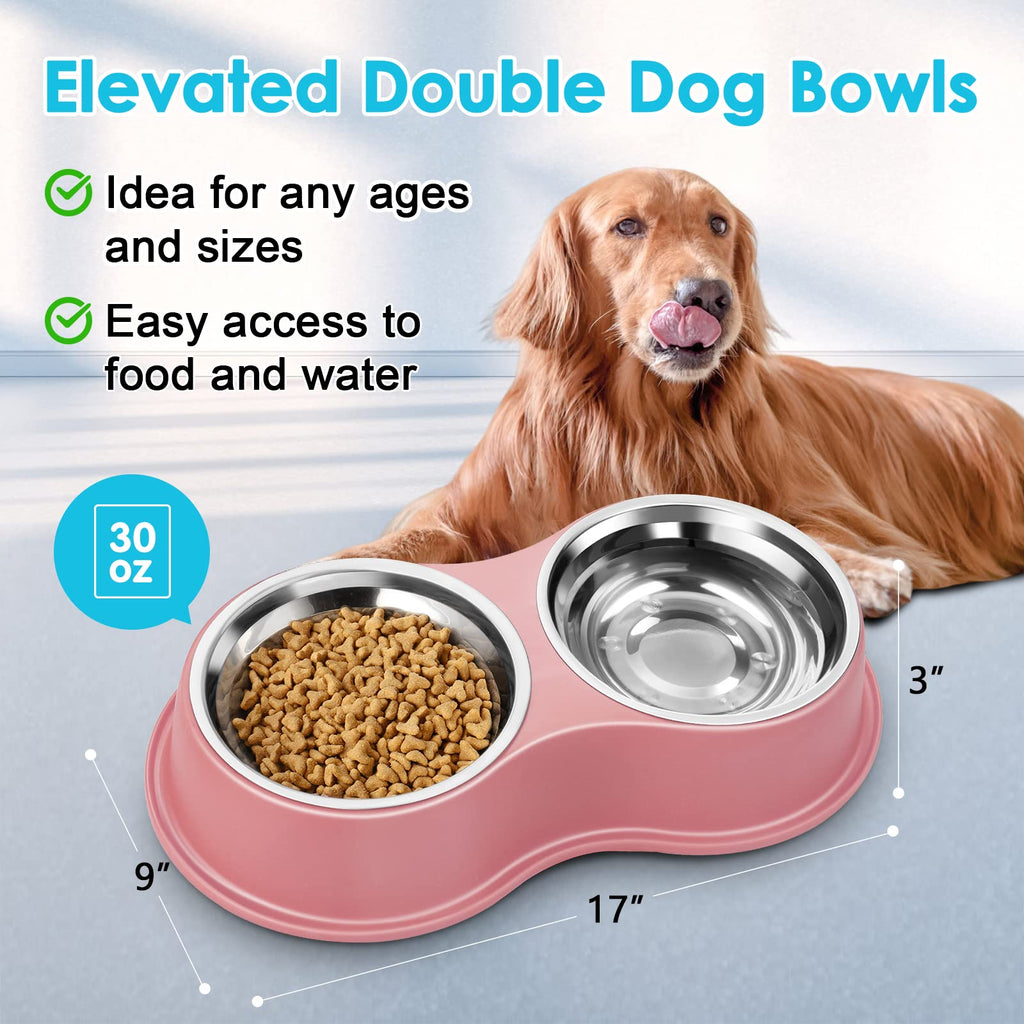 Dog Bowls Double Dog Water and Food Bowl Stainless Steel Bowl with Non-Slip Resin Station, Pet Feeder Bowls for Puppy Medium Dogs Cats
