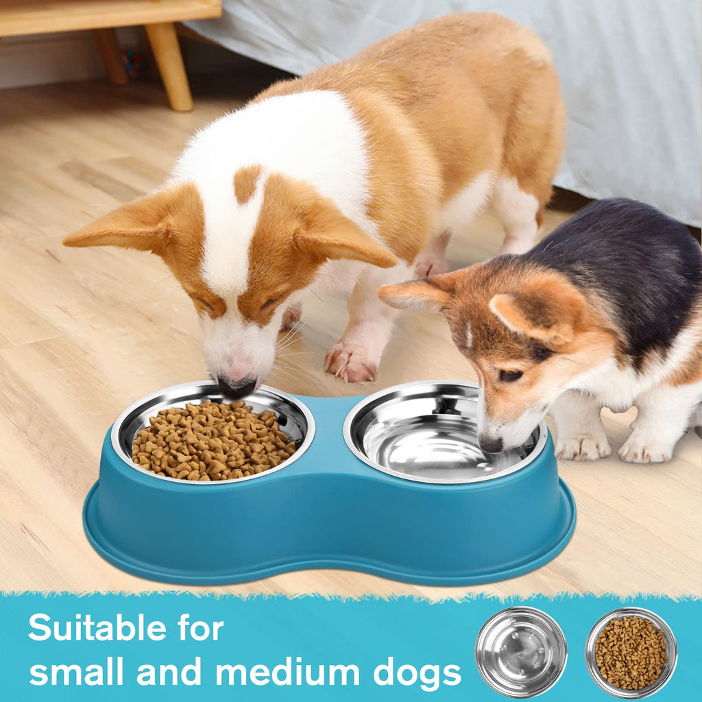 Dog Bowls Double Dog Water and Food Bowl Stainless Steel Bowl with Non-Slip Resin Station, Pet Feeder Bowls for Puppy Medium Dogs Cats