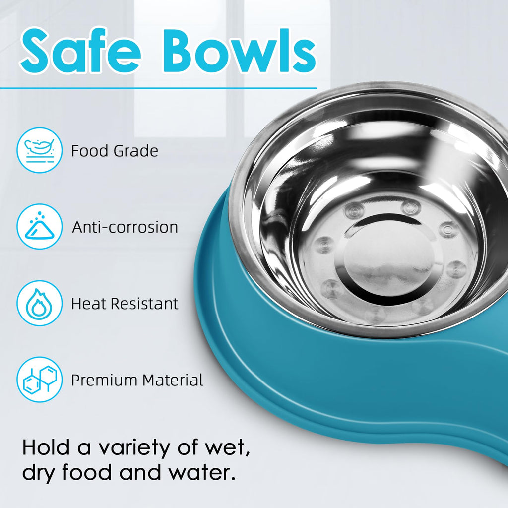 Dog Bowls Double Dog Water and Food Bowl Stainless Steel Bowl with Non-Slip Resin Station, Pet Feeder Bowls for Puppy Medium Dogs Cats