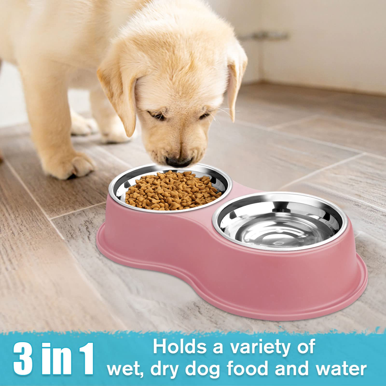 Dog Bowls Double Dog Water and Food Bowl Stainless Steel Bowl with Non-Slip Resin Station, Pet Feeder Bowls for Puppy Medium Dogs Cats