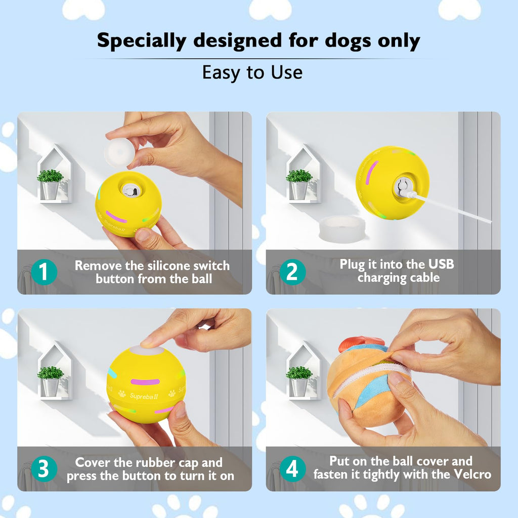 Dog Balls,The 3rd Generation Interactive Toys for Puppy/Small/Medium/Large Dogs,Improved Dog Rolling Effect Tennis Ball with Strap, Tough Motion Activated Automatic Moving Dog Toys (Green)