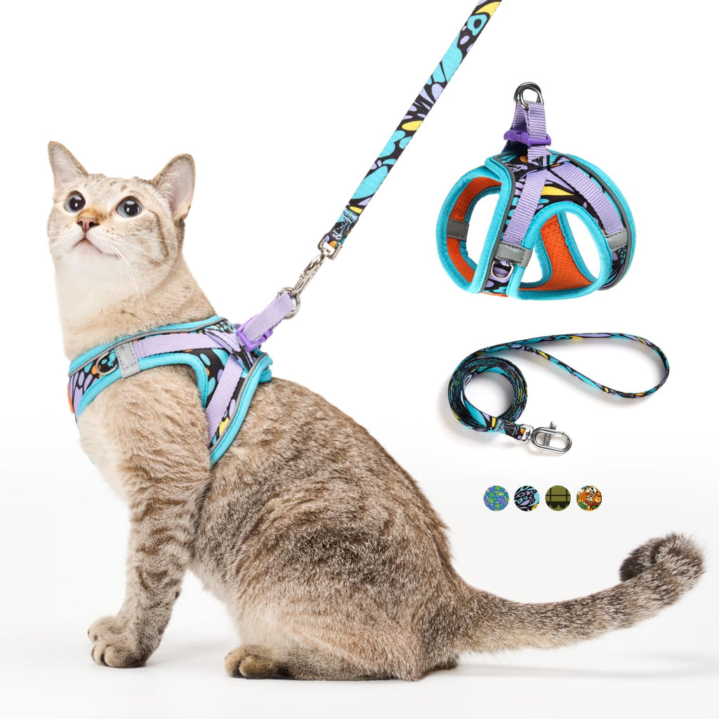 Cat Harness and Leash Set, Step-in Escape Proof Adjustable Vest Harness for Small Medium Large Cats, Lightweight Soft Breathable Reflective Kitten Harness for Walking Travel, Camping(Green, XS)