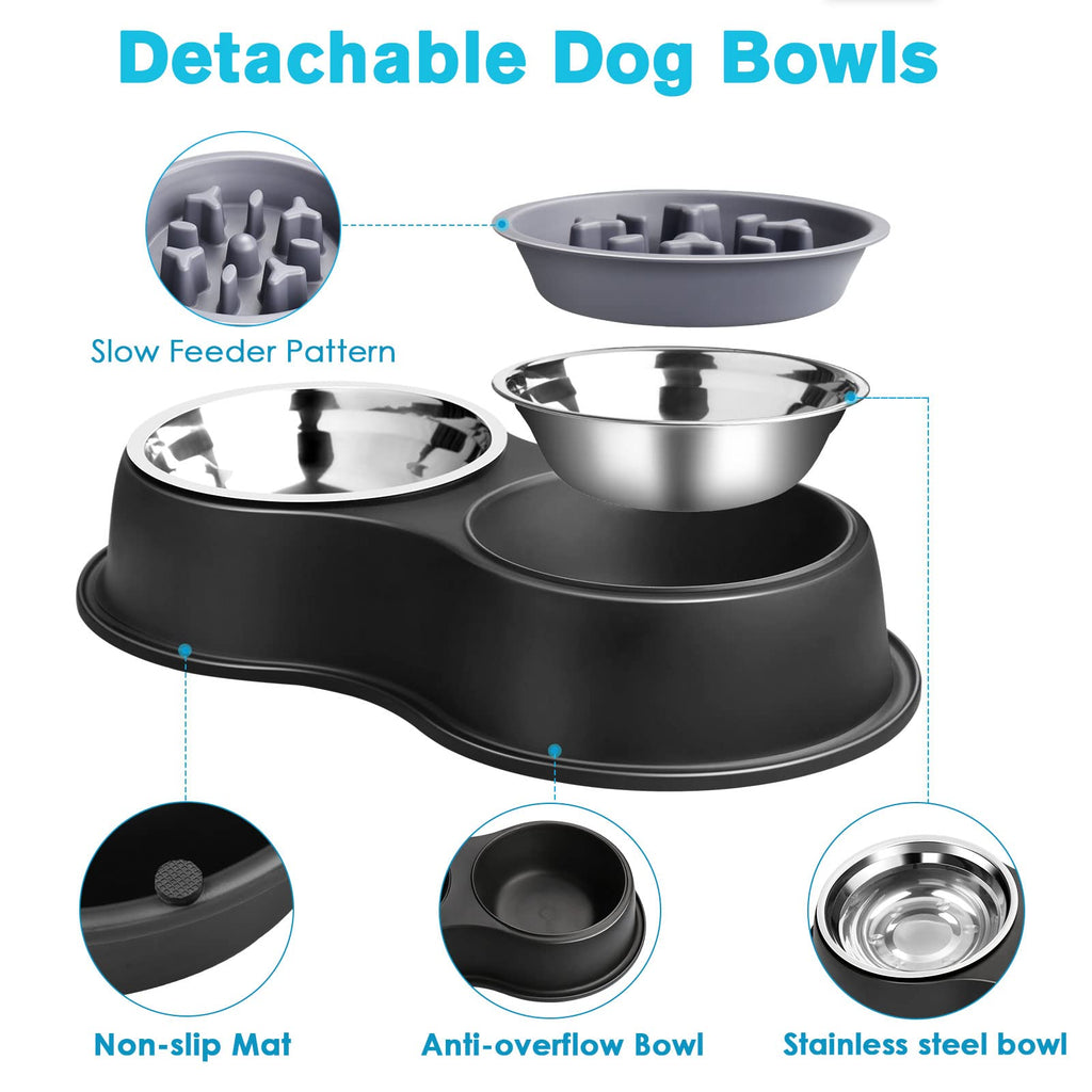Dog Bowls Double Dog Water and Food Bowl Stainless Steel Bowl with Non-Slip Resin Station, Pet Feeder Bowls for Puppy Medium Dogs Cats