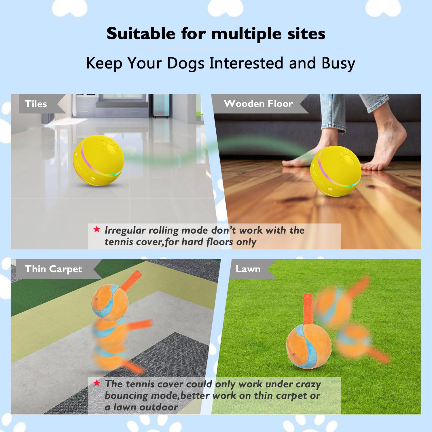 Dog Balls,The 3rd Generation Interactive Toys for Puppy/Small/Medium/Large Dogs,Improved Dog Rolling Effect Tennis Ball with Strap, Tough Motion Activated Automatic Moving Dog Toys (Green)