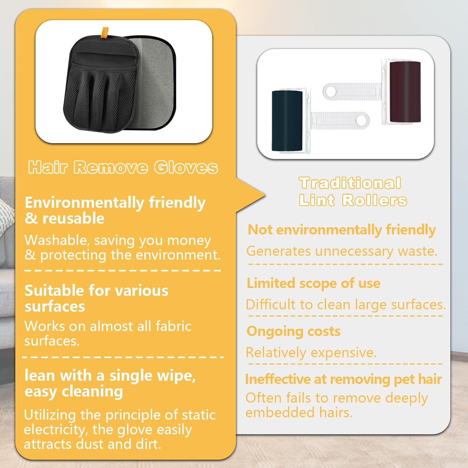 KUNAL 3 Pack Pet Hair Removal Glove,Electrostatic Pet Hair Removal Gloves,Five-Finger Grooming Tool,Reusable Fur Remover Glove for Pet Hair, Clothing, Couch, Furniture, Carpet, Car Seat