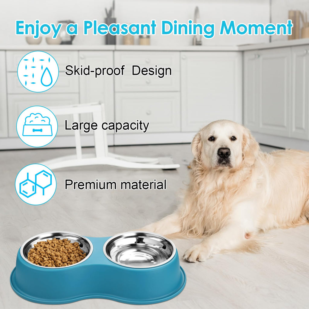 Dog Bowls Double Dog Water and Food Bowl Stainless Steel Bowl with Non-Slip Resin Station, Pet Feeder Bowls for Puppy Medium Dogs Cats