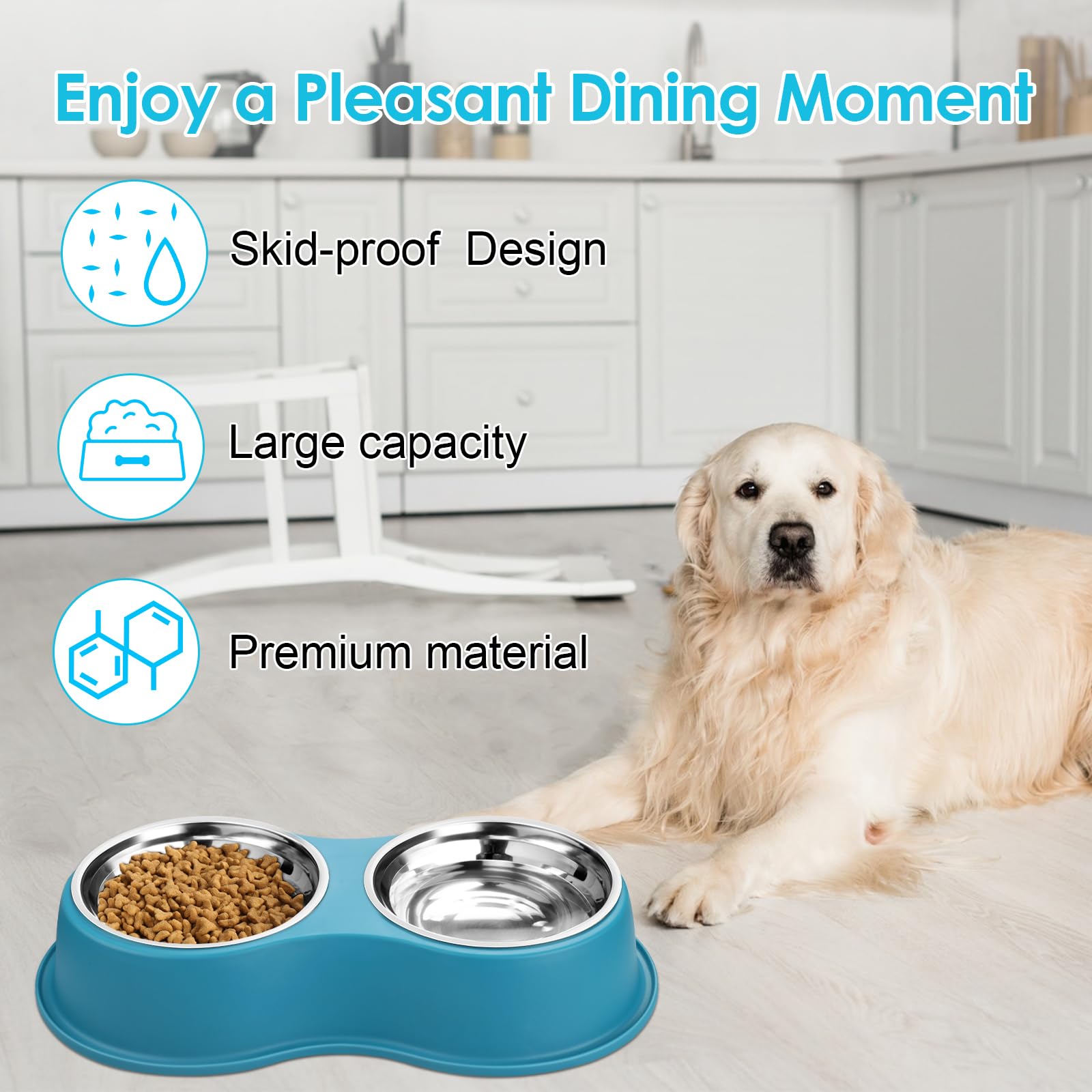 Dog Bowls Double Dog Water and Food Bowl Stainless Steel Bowl with Non-Slip Resin Station, Pet Feeder Bowls for Puppy Medium Dogs Cats