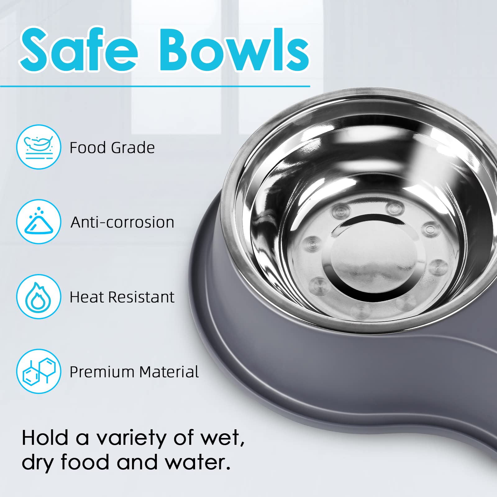 Dog Bowls Double Dog Water and Food Bowl Stainless Steel Bowl with Non-Slip Resin Station, Pet Feeder Bowls for Puppy Medium Dogs Cats