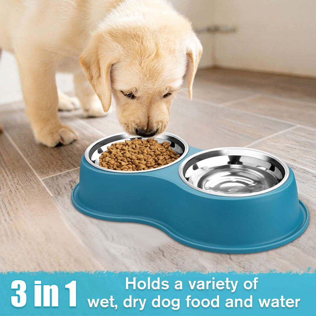 Dog Bowls Double Dog Water and Food Bowl Stainless Steel Bowl with Non-Slip Resin Station, Pet Feeder Bowls for Puppy Medium Dogs Cats