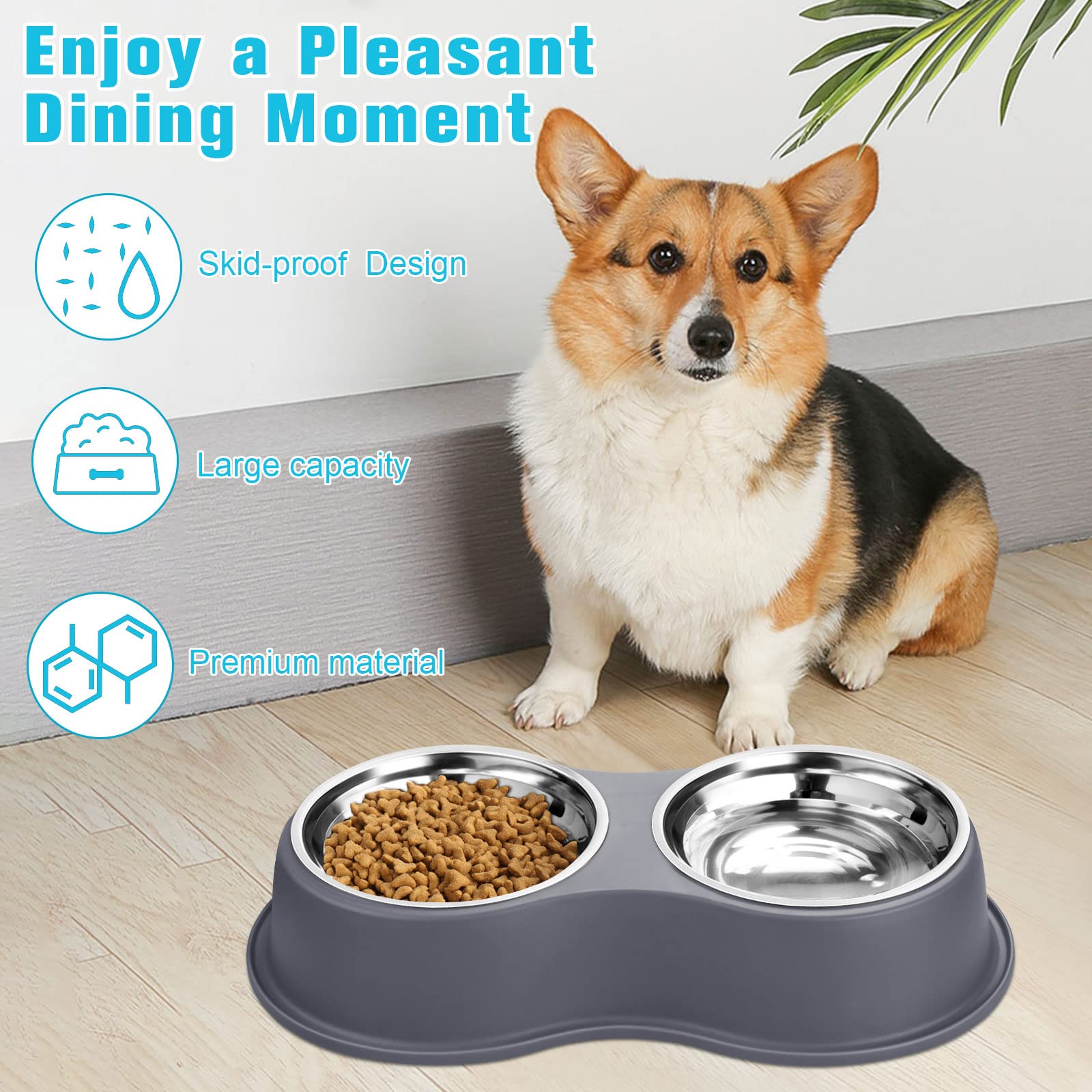 Dog Bowls Double Dog Water and Food Bowl Stainless Steel Bowl with Non-Slip Resin Station, Pet Feeder Bowls for Puppy Medium Dogs Cats