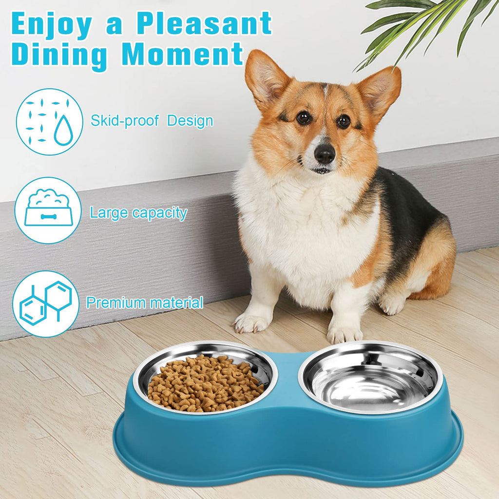 Dog Bowls Double Dog Water and Food Bowl Stainless Steel Bowl with Non-Slip Resin Station, Pet Feeder Bowls for Puppy Medium Dogs Cats
