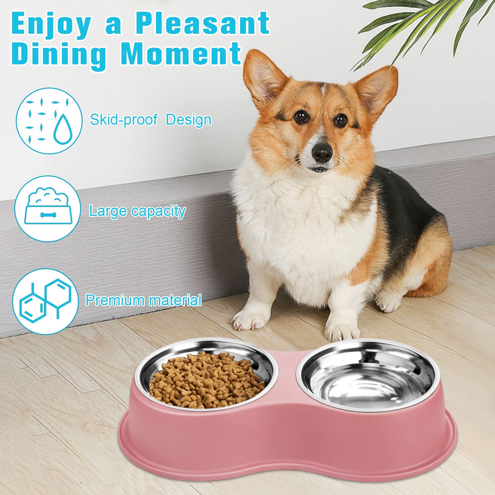 Dog Bowls Double Dog Water and Food Bowl Stainless Steel Bowl with Non-Slip Resin Station, Pet Feeder Bowls for Puppy Medium Dogs Cats