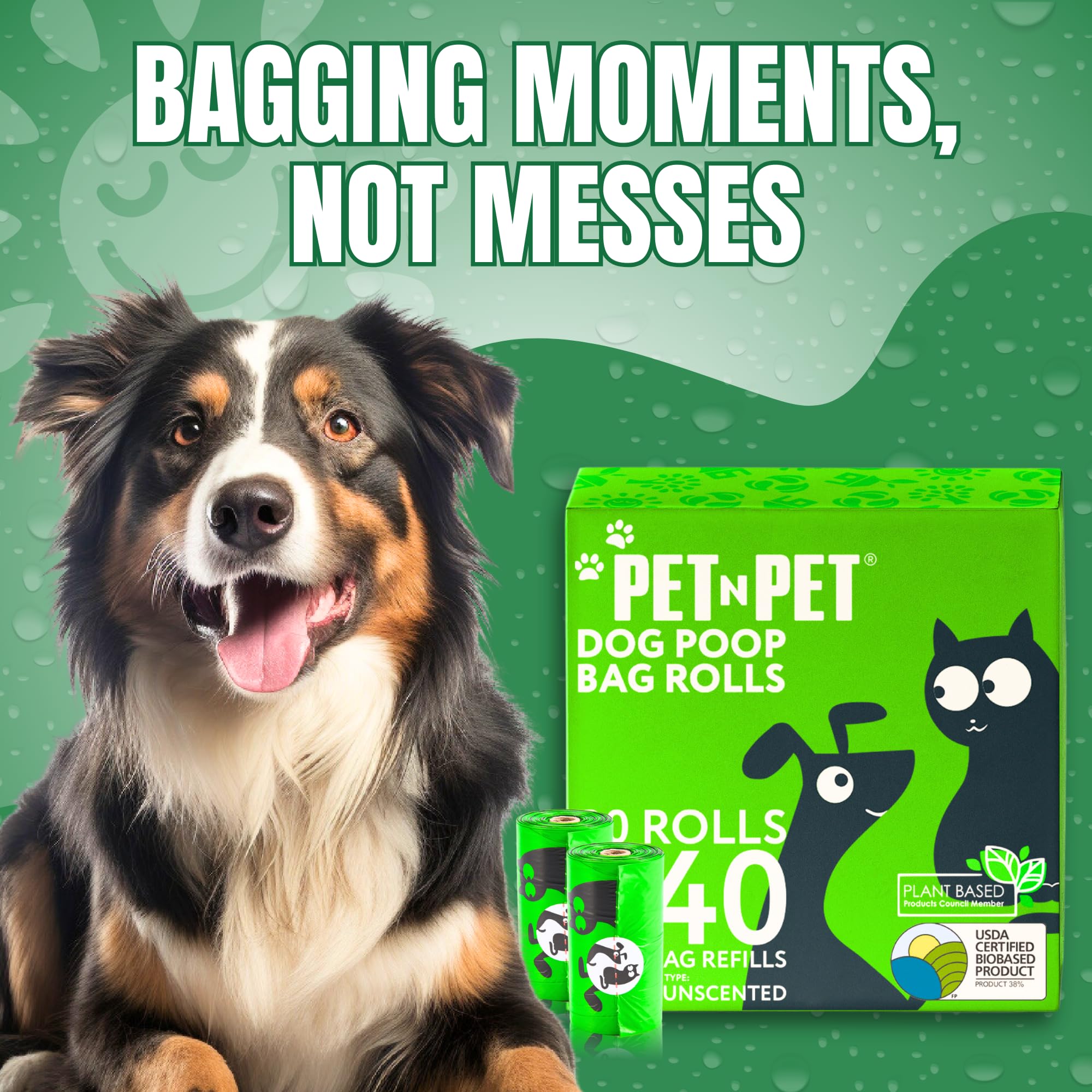 Pet N Pet 270 Counts Green Poop Bags for Dogs, 38% Plant Based & 62% PE Extra Thick Dog Poop Bags Rolls, 9" x 13", Unscented Dog Waste Bag, Pet Supplies for Dogs