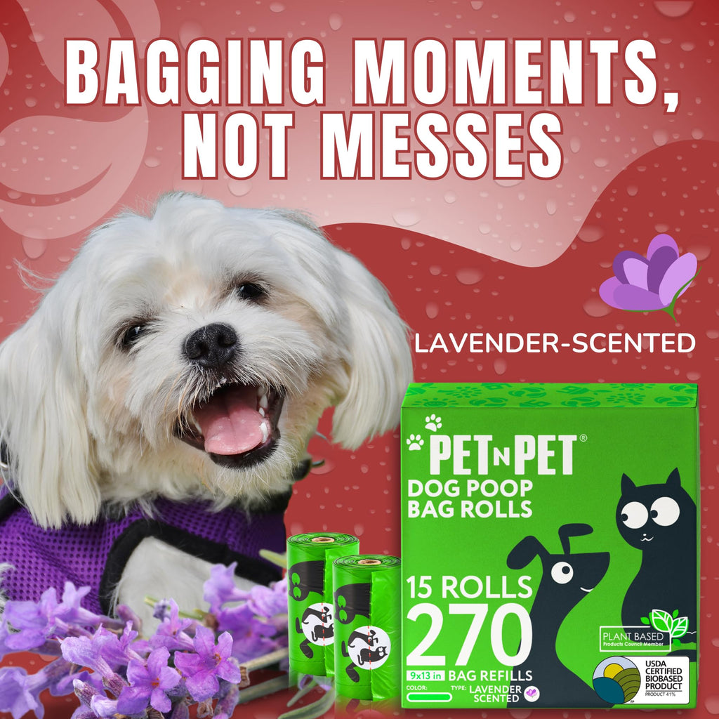 Pet N Pet 270 Counts Green Poop Bags for Dogs, 38% Plant Based & 62% PE Extra Thick Dog Poop Bags Rolls, 9" x 13", Unscented Dog Waste Bag, Pet Supplies for Dogs
