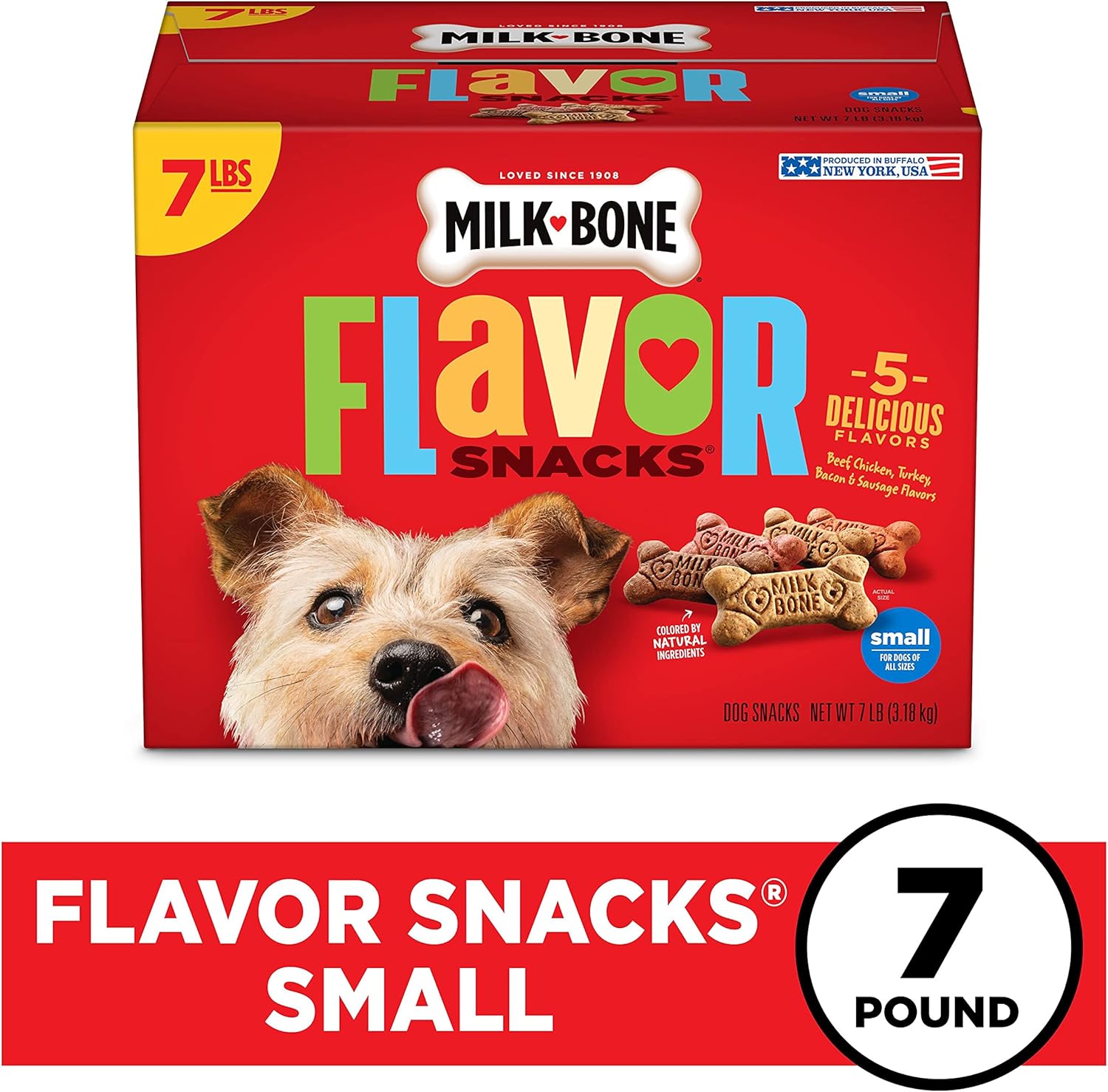Milk-Bone Flavor Snacks Small Dog Biscuits, Flavored Crunchy Dog Treats, 7 Pound Box