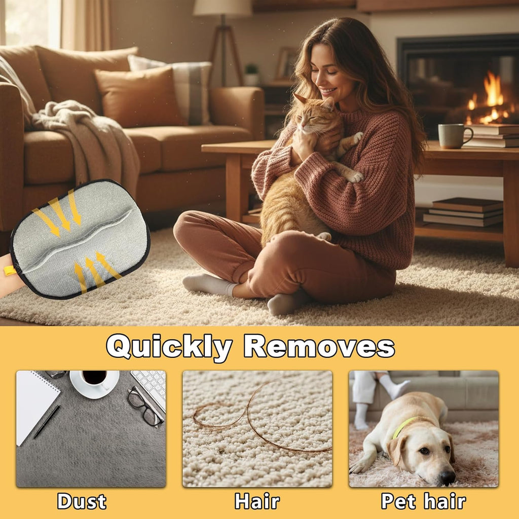 KUNAL 3 Pack Pet Hair Removal Glove,Electrostatic Pet Hair Removal Gloves,Five-Finger Grooming Tool,Reusable Fur Remover Glove for Pet Hair, Clothing, Couch, Furniture, Carpet, Car Seat