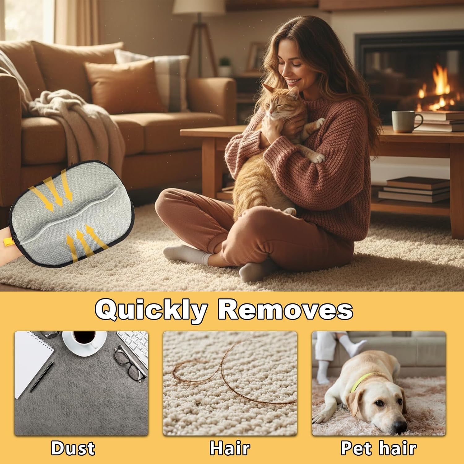 KUNAL 3 Pack Pet Hair Removal Glove,Electrostatic Pet Hair Removal Gloves,Five-Finger Grooming Tool,Reusable Fur Remover Glove for Pet Hair, Clothing, Couch, Furniture, Carpet, Car Seat