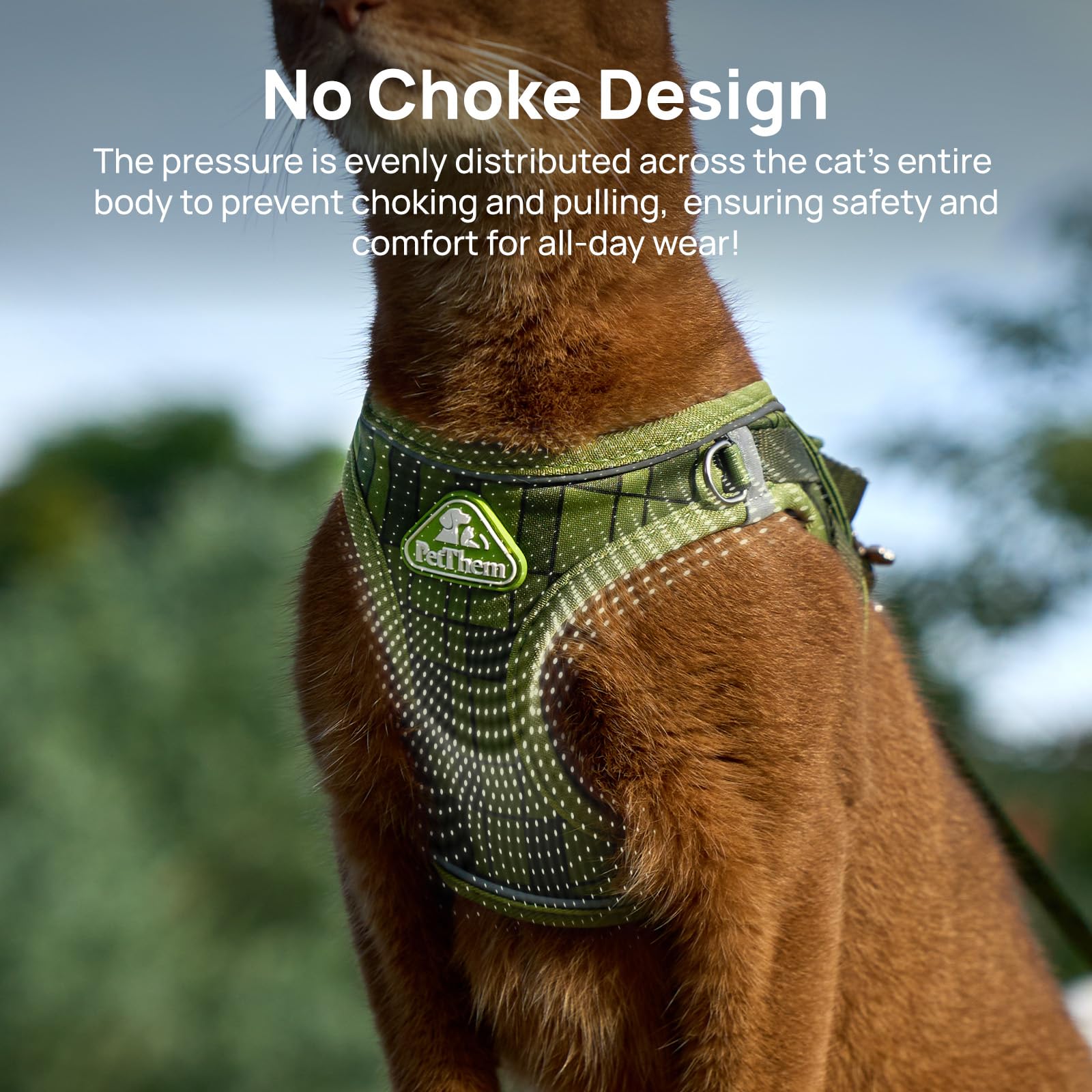 Cat Harness and Leash Set, Step-in Escape Proof Adjustable Vest Harness for Small Medium Large Cats, Lightweight Soft Breathable Reflective Kitten Harness for Walking Travel, Camping(Green, XS)