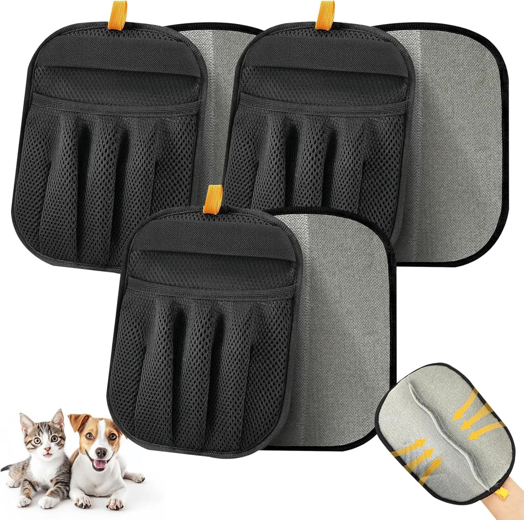 KUNAL 3 Pack Pet Hair Removal Glove,Electrostatic Pet Hair Removal Gloves,Five-Finger Grooming Tool,Reusable Fur Remover Glove for Pet Hair, Clothing, Couch, Furniture, Carpet, Car Seat
