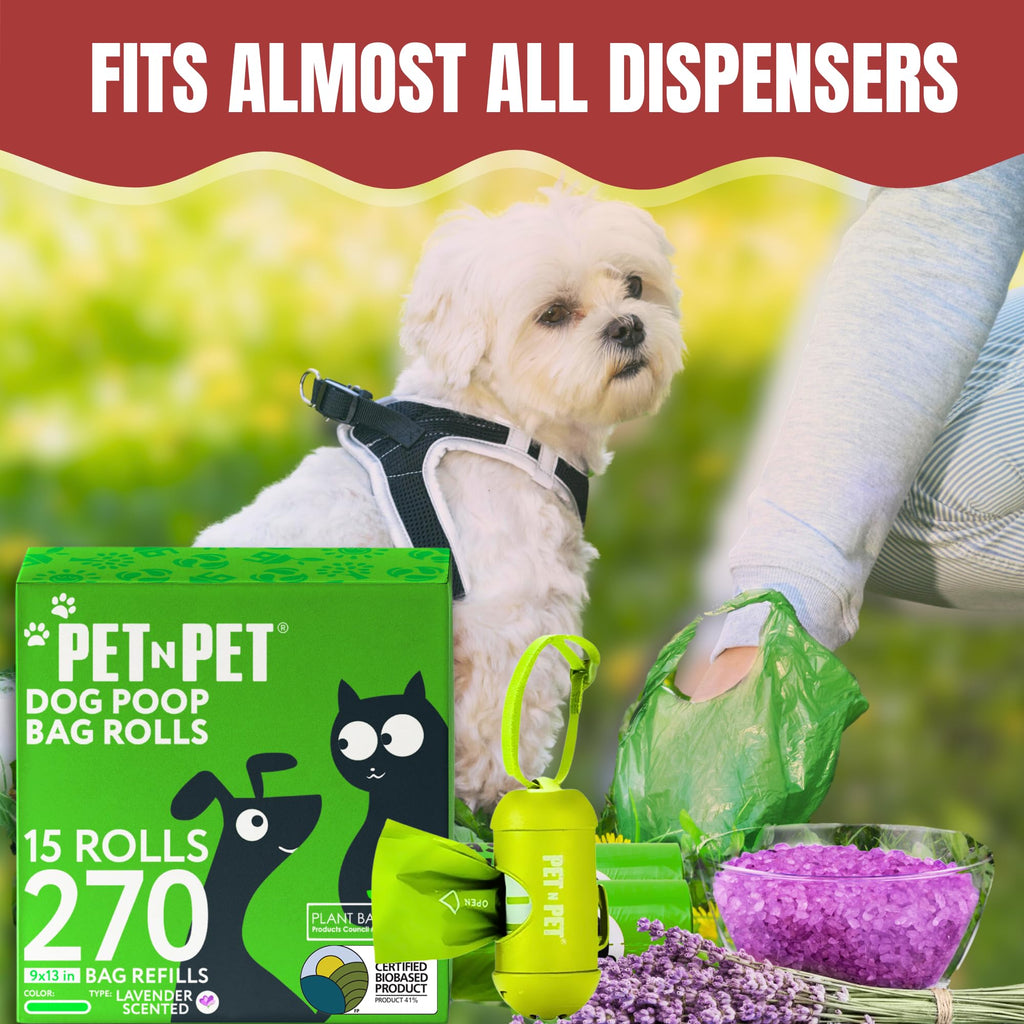 Pet N Pet 270 Counts Green Poop Bags for Dogs, 38% Plant Based & 62% PE Extra Thick Dog Poop Bags Rolls, 9" x 13", Unscented Dog Waste Bag, Pet Supplies for Dogs